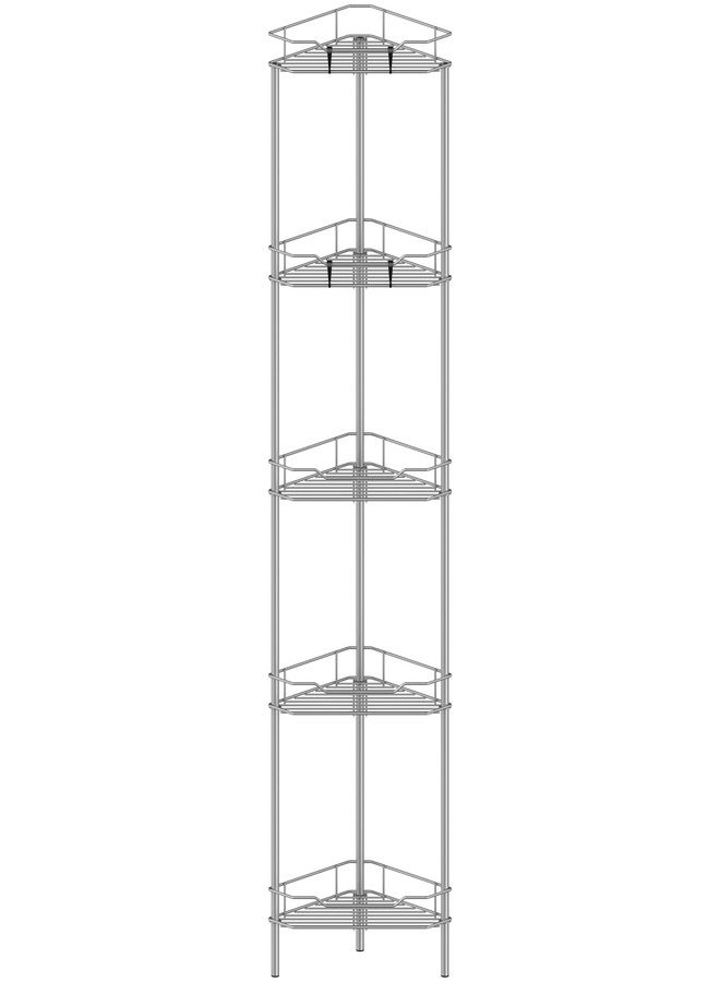 HuggieGems 5 Tier Floor Standing Corner Shower Caddy Organizer Shelf with Hooks, Bathroom Shelves Stand Rack, Gray - Image 1